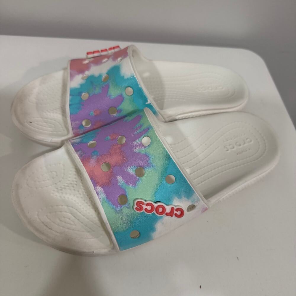 Crocs Tie Dye Slides Womens Size 9 Pastel Rubber Lightweight Mens Size 7